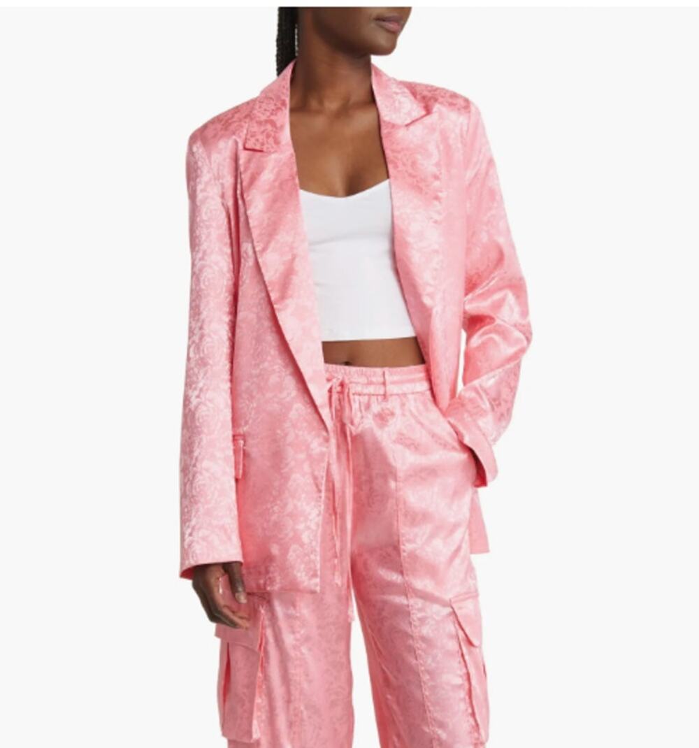 Dressed in Lala Floral Jacquard Oversized Blazer Pink Size Small